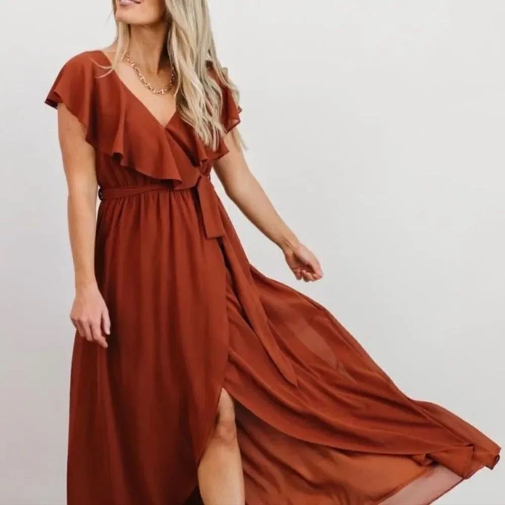Baltic Born Chiffon Ruffle front Maxi Dress